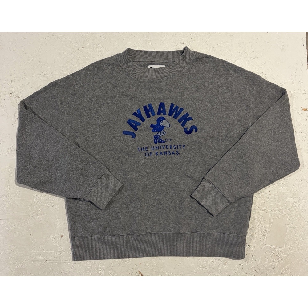 Champion Kansas Jayhawks Crewneck Sweatshirt Womens‎ L Gray Embroidered